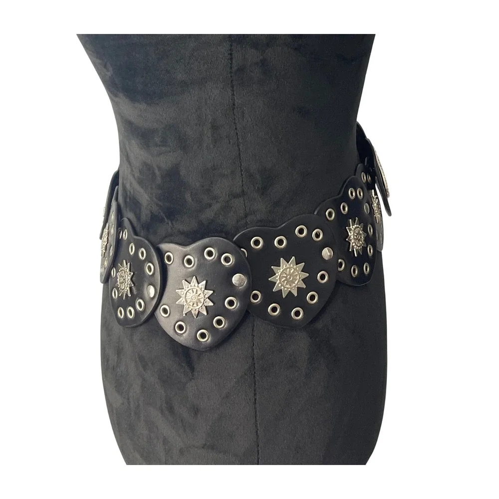 Black Heart Concho Belt Womens Western Boho Silver Grommet Festival 44 Inch
